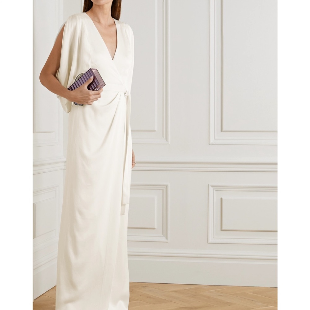 Halston Heritage ivory matte satin wrap gown